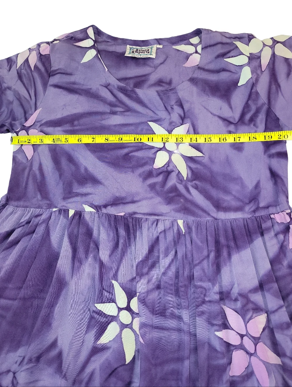 Island Imports Purple Tie Dye Floral Rayon Dress - Size L - Boho Hawaiian Luau